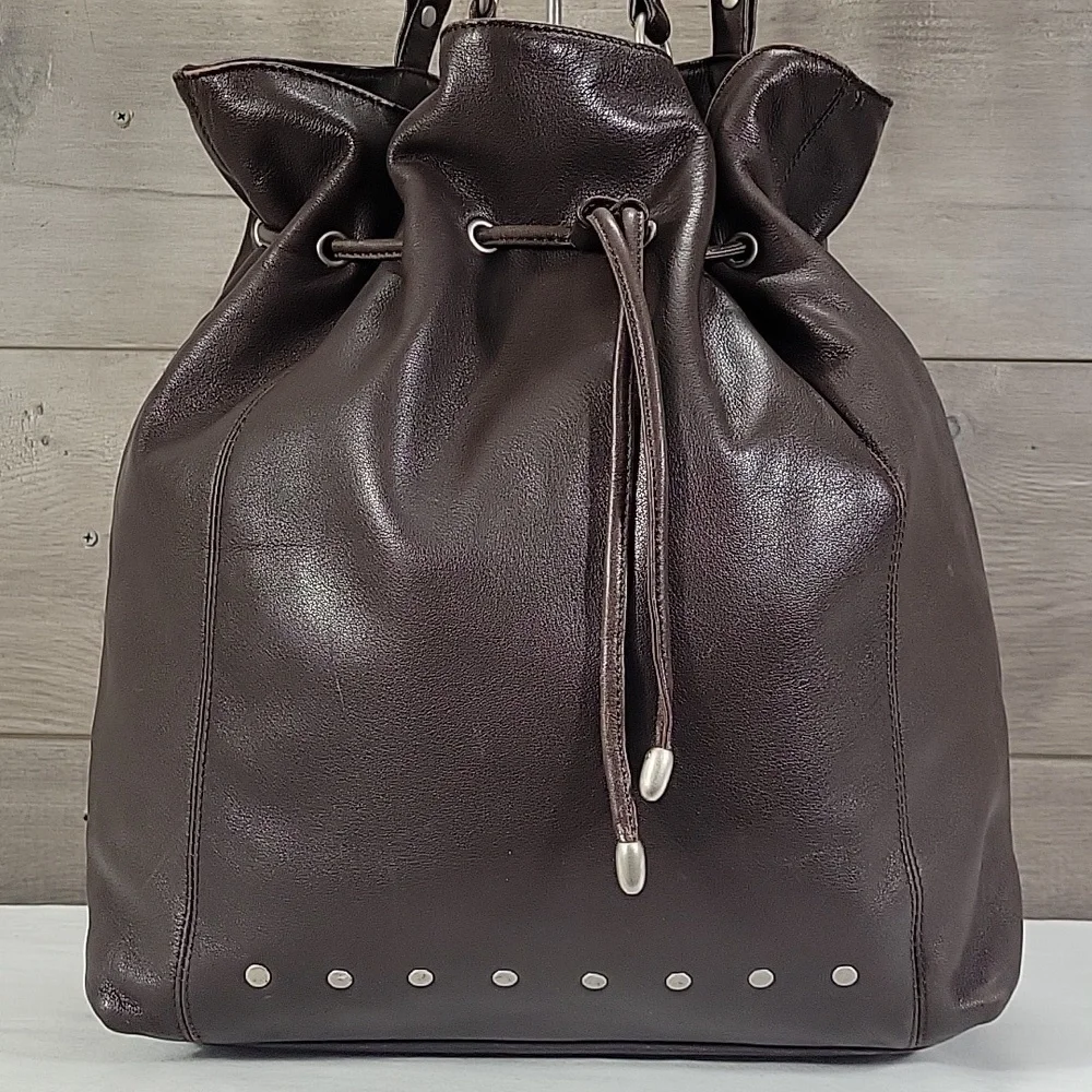 Anthropologie Elegant Brown Studded Leather Tote Bag
